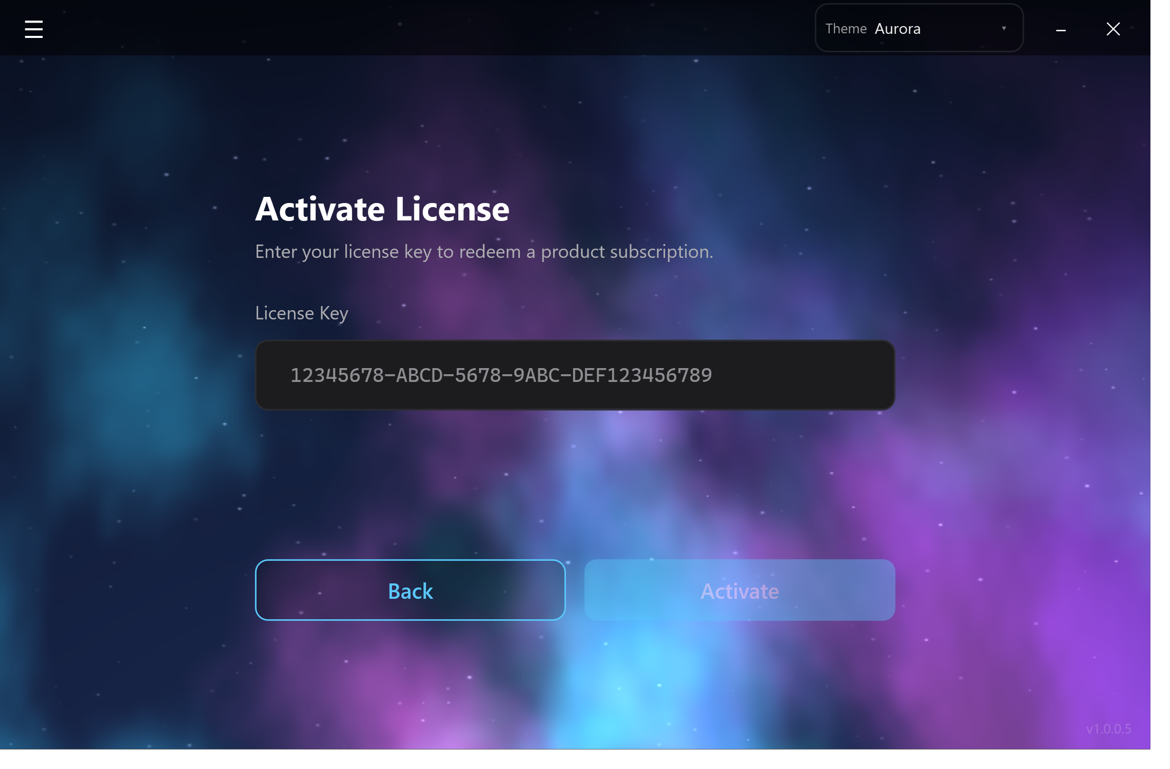 Activate license screen